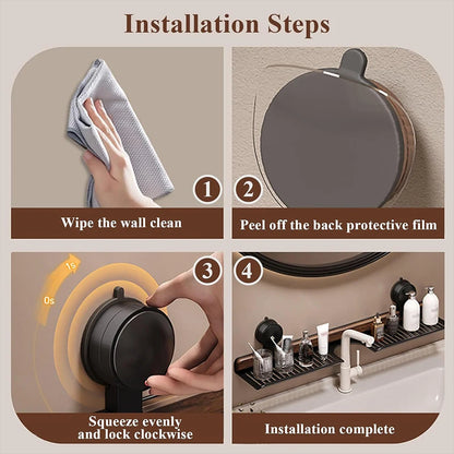 Walnut Suction Cup Bathroom Shelf No Drilling Faucet Organizer Rack Over Faucet Sink Rack Bathroom Accessories