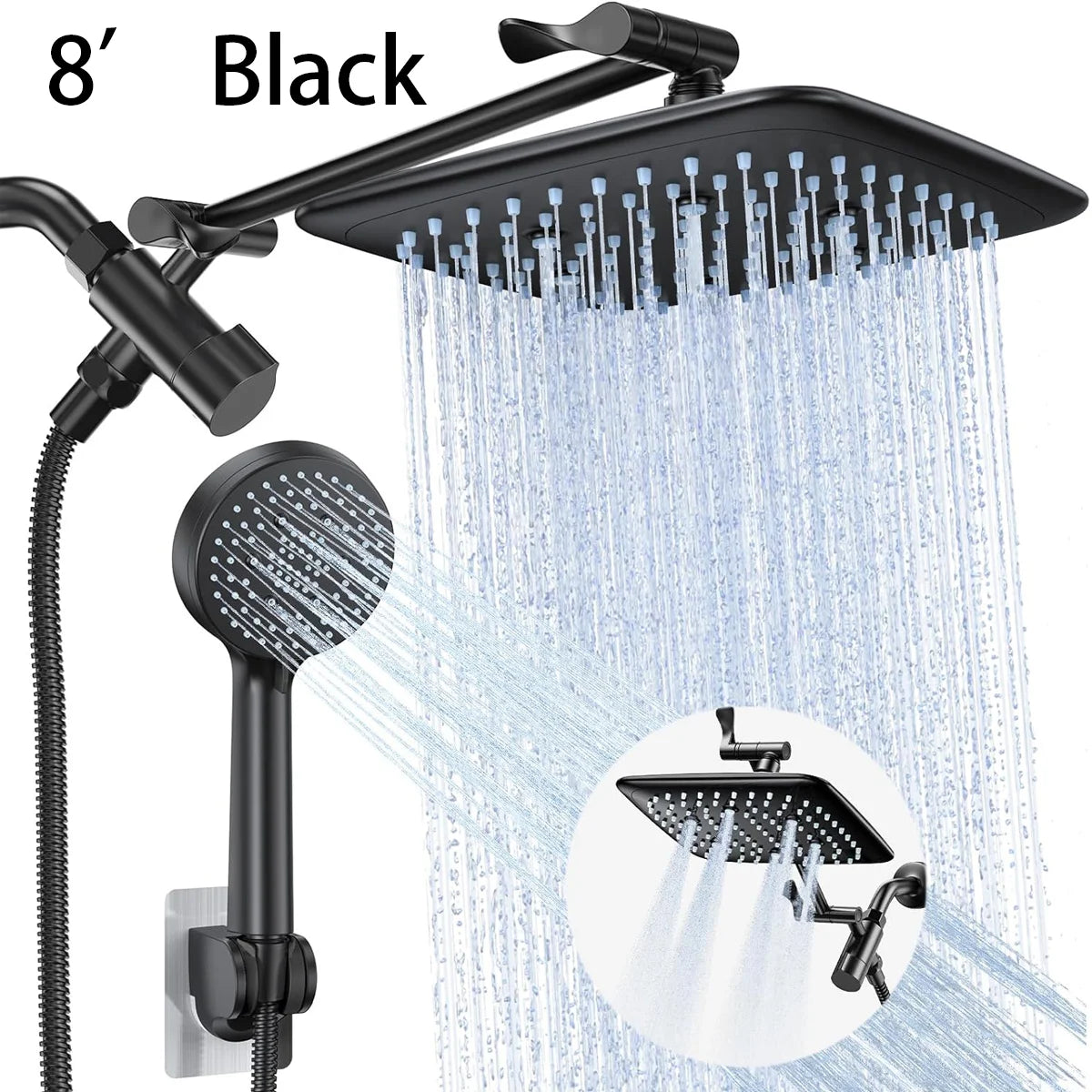 Stainless Steel 8/10 Inch Overhead Showerhead 5 Modes With Extension Arm Multi-function Hand Shower Wall Mounted Showerhead Set