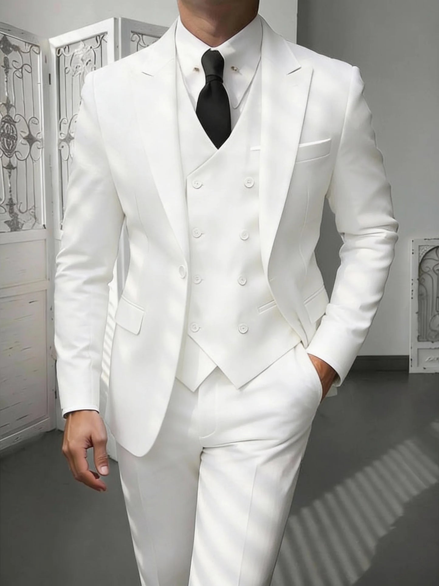 Men's Classic 3-Piece Suit Set - Slim Fit Notched Lapel Blazer with Vest & Pants, Versatile Formal Outfit for Business & Events