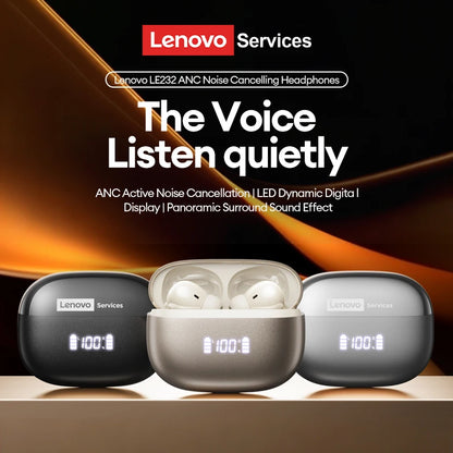 New Lenovo LE232 ANC Bluetooth 6.0 Headphones Active Noise Cancelling Wireless Earphone Power Display Music TWS Earbuds Choice