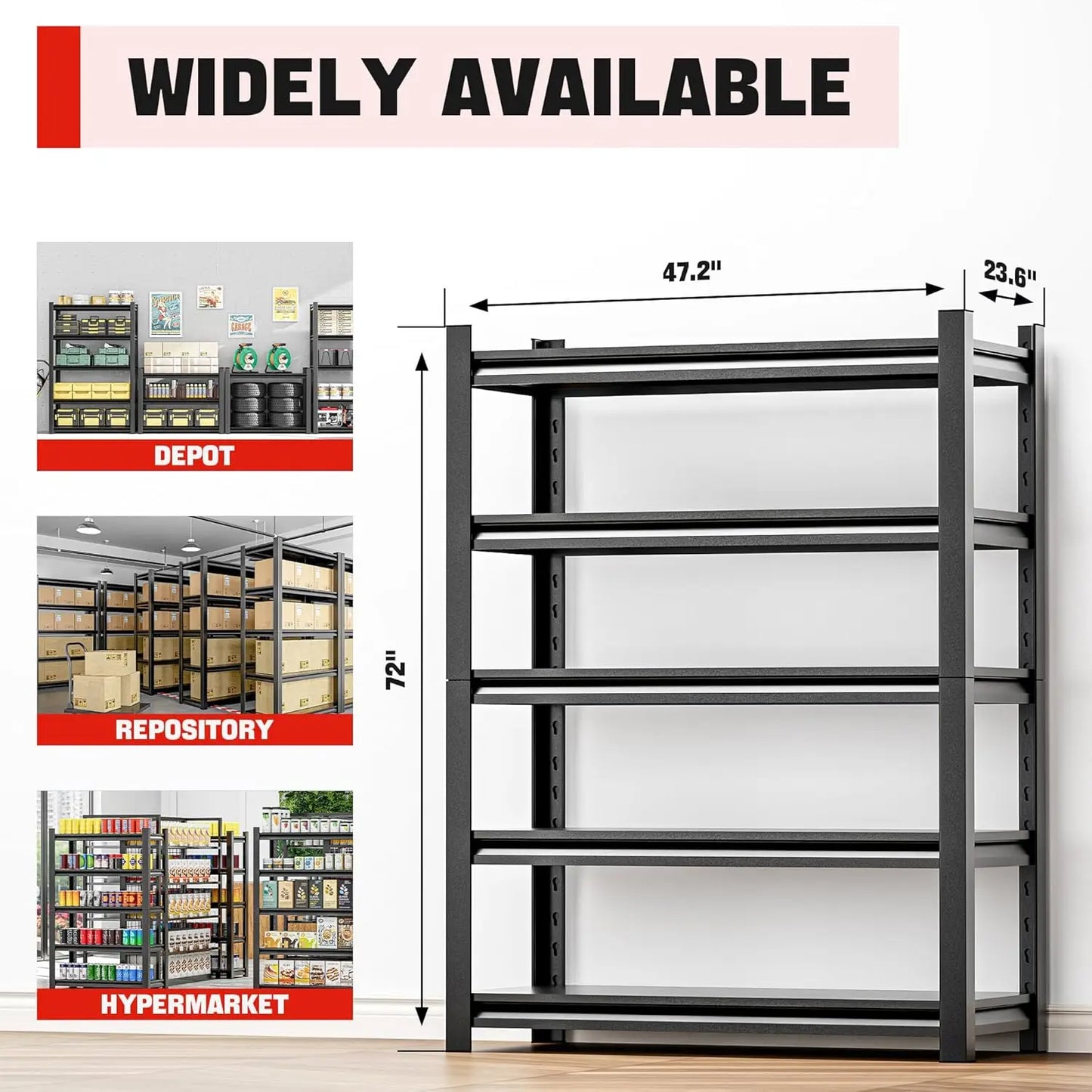 Heavy Duty Garage Shelving 24" D x48 W x72 H– Durable Metal Storage Shelf Organizer for Garage, Workshop, or, Customized