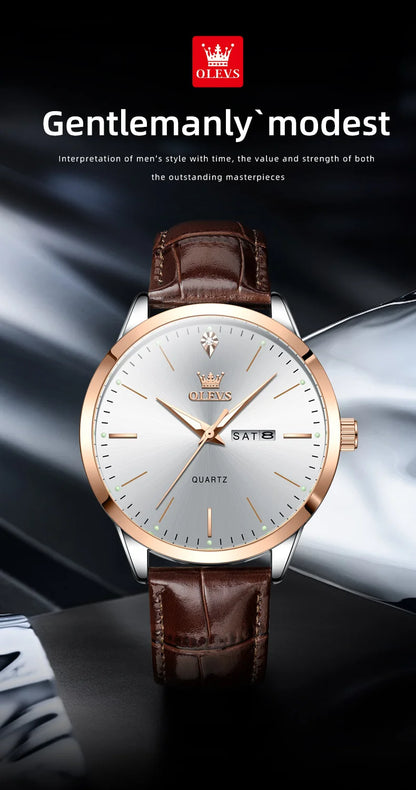 OLEVS 2935 Men Quartz Watch Dual Calendar Luminous Classic Business Watch For Men Fashion Original Waterproof Dress Wristwatch