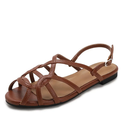chaussure femme Women's braided t-strap flats sandals round toe casual female footwear summer shoes for women sandalias de mujer