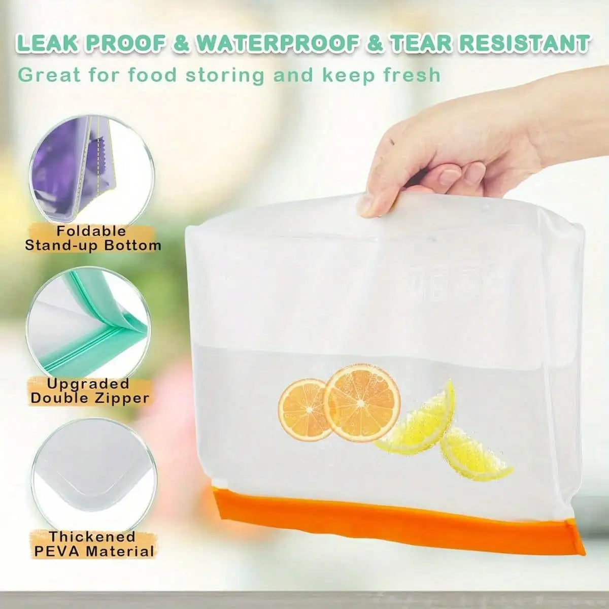 15-Pack Reusable Freezer Bags - Leakproof Stand-Up Design for Food Storage, BPA-Free Silicone Material Perfect for Vegetables,