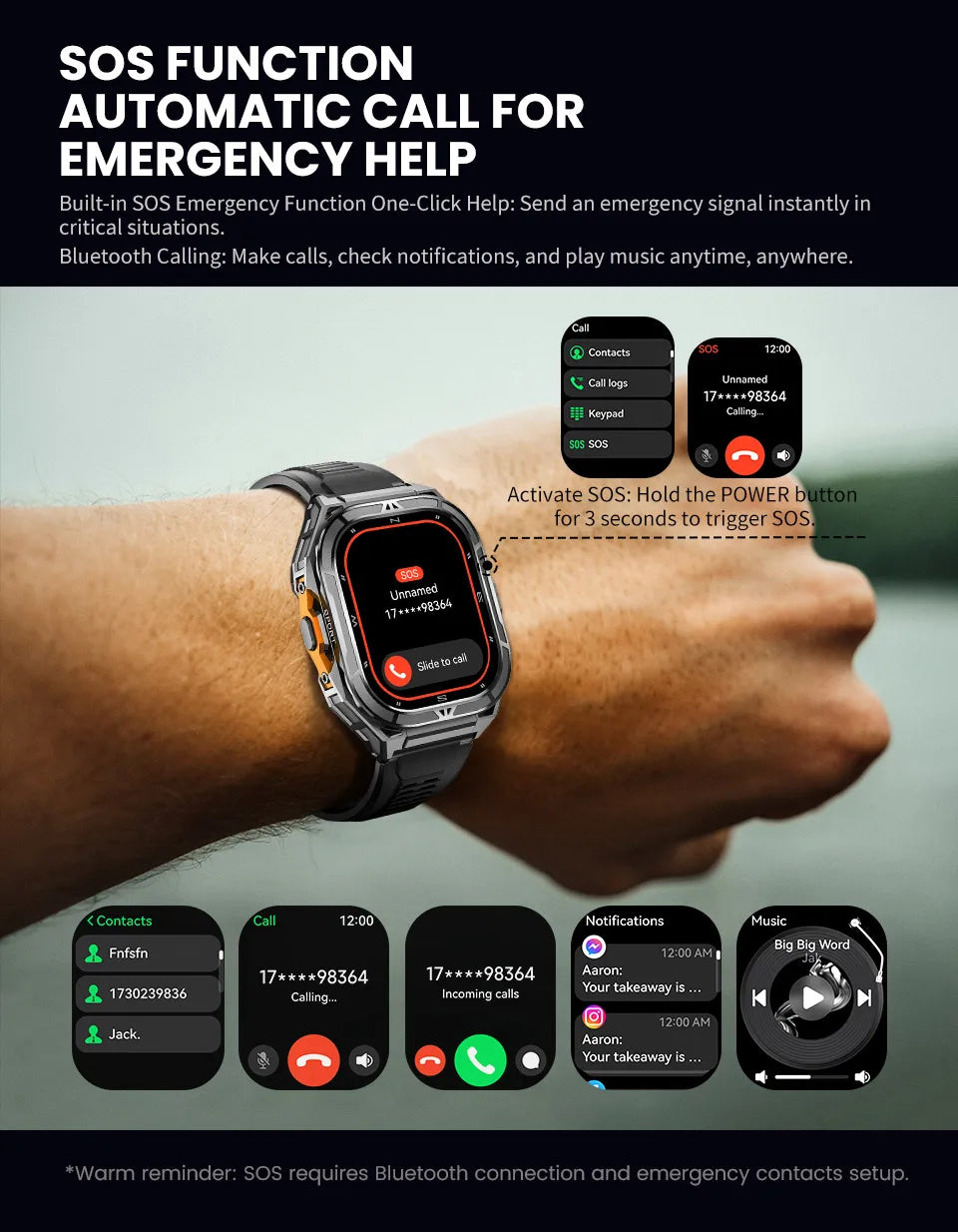 New For XIAOMI Sport Wristband Built-in GPS&Compass BT Call Smartwatch Altimeter Health Monitoring 3ATM Waterproof Swim Watches