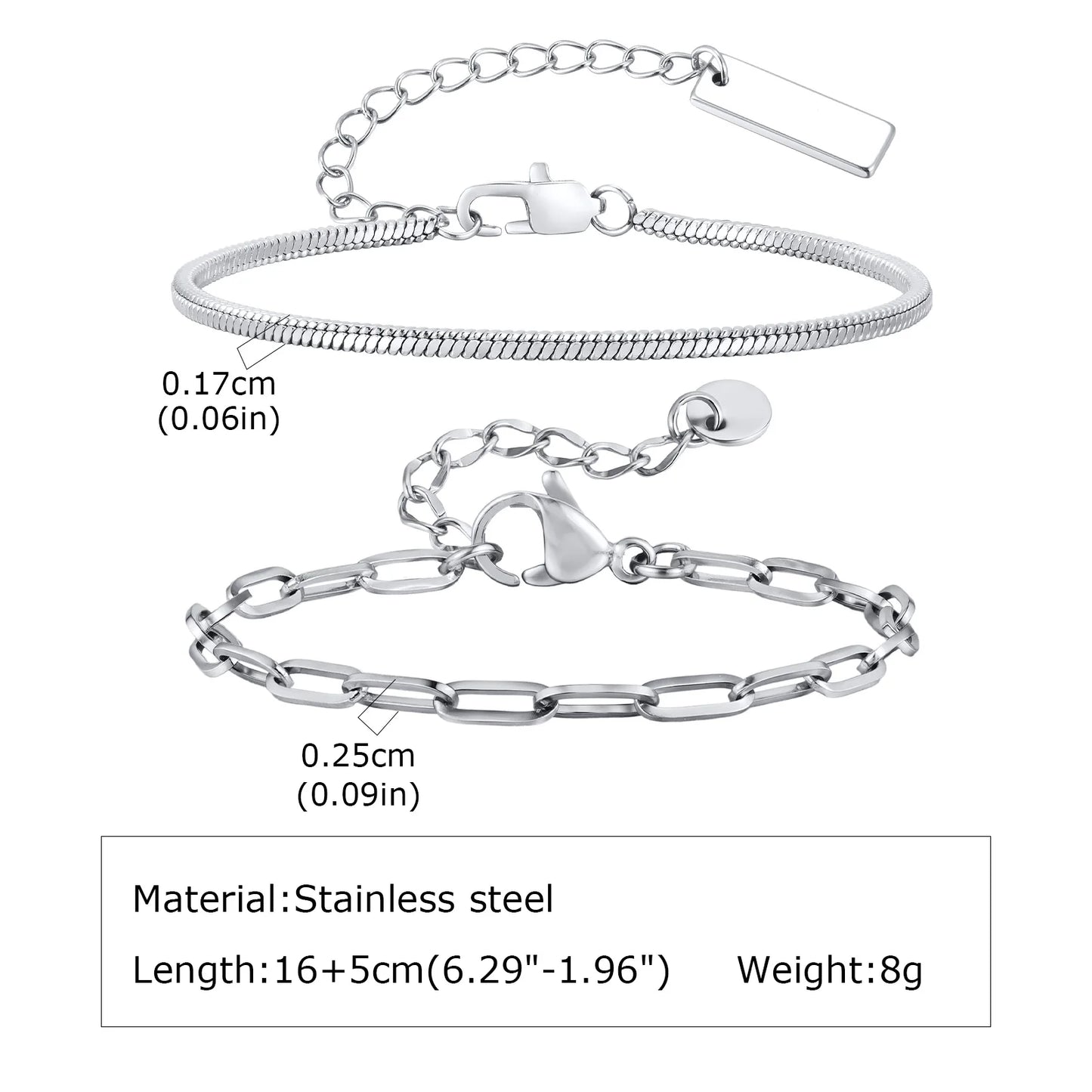 2pcs Men's Chain Bracelets,Silver Color Stainless Steel Rope Twisted Adjustable Chain Wristband,Simple Jewelry Gift for Dad Him