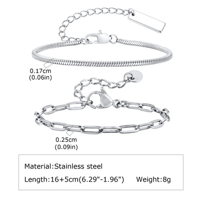 2pcs Men's Chain Bracelets,Silver Color Stainless Steel Rope Twisted Adjustable Chain Wristband,Simple Jewelry Gift for Dad Him