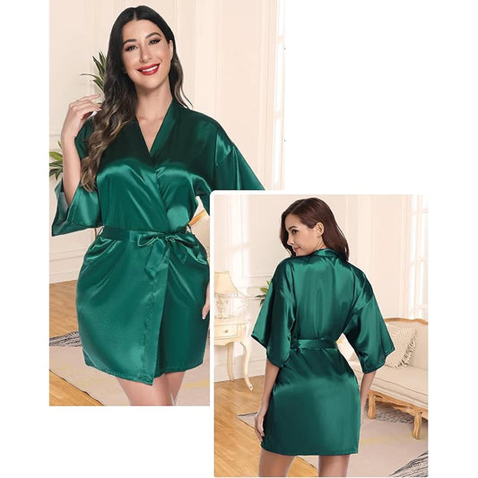 New Women's Sleeping Robe Home Clothes Sleeping Bridal Morning Robe Ding Simulated Silk Elastic Sleeping Robe Silk Short Dress