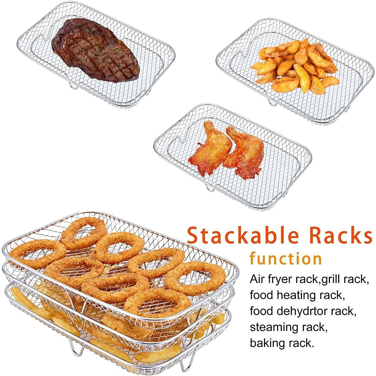 Air Fryer Rack Baking Tray Stackable Grilling304Stainless Steel Airfryer Oven Grill Steamer Cooker Kitchen Gadgets Cooking Tools
