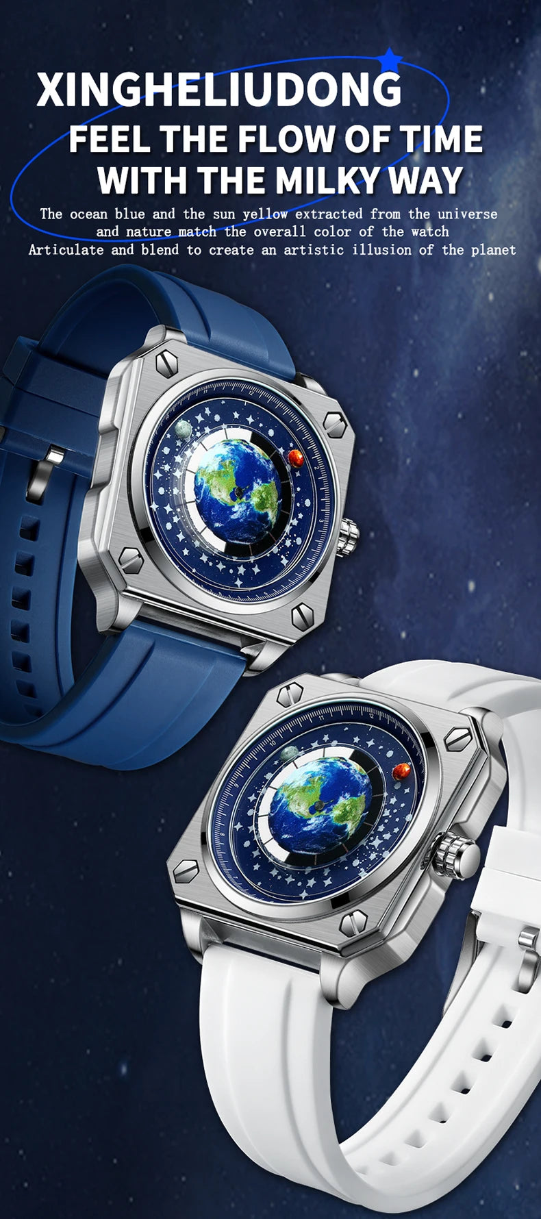 BINBOND Earth&Star Cool Quartz Wristwatches for Men Luminous Waterproof Precise Sports Men's Watch Durable Casual Reloj