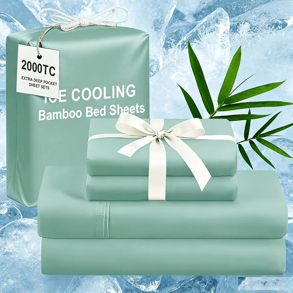 Extra Deep Bamboo Cooling Bedding, Breathable And Cooling Hotel Luxury Bed Sheets Set for Child, Easy And Secure Fit - Soft, Wrinkle Free And Comfy Kids Sheet with 15" Deep Pocket, Ultra-Soft And Machine Washable Bedding, Kid