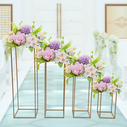 4Pcs Tall Gold Wedding Backdrop Flower Vase Stand Metal Table Centerpieces Decor Floral Arrangement for Party Home Decor