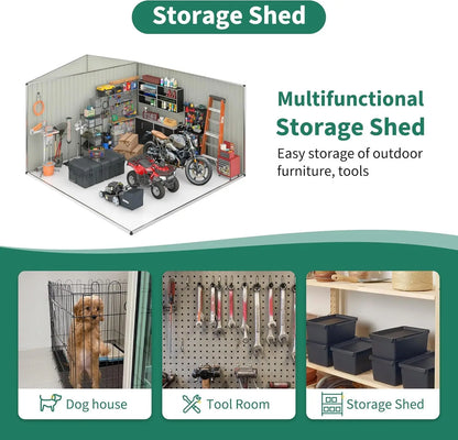 VIWAT 10x14FT Galvanized Steel Storage Shed, Reinforced Frame & Lockable Door, Garden Tool Shed for Backyard, Patio