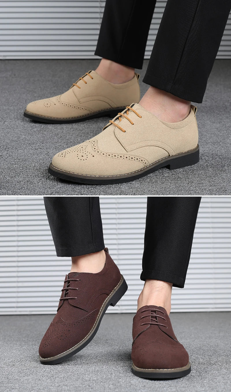 Mens Navy Blue Suede Wingtip Derby Shoes Classic Lace Up Formal Casual Dress Shoes For Business Wedding Office Wear British