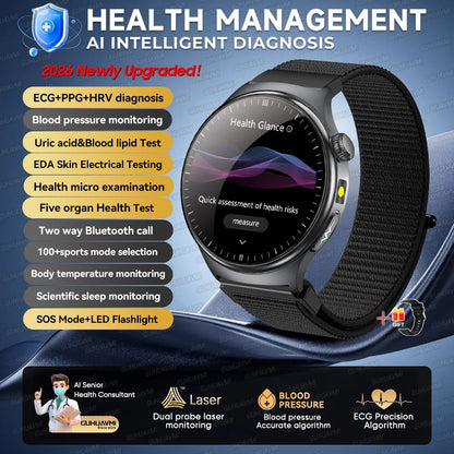 2026New High-end Health Smart Watch For Men Women Blood Lipids Uric Acid Blood Pressure Accurate Data ECG+PPG BT Call Smartwatch