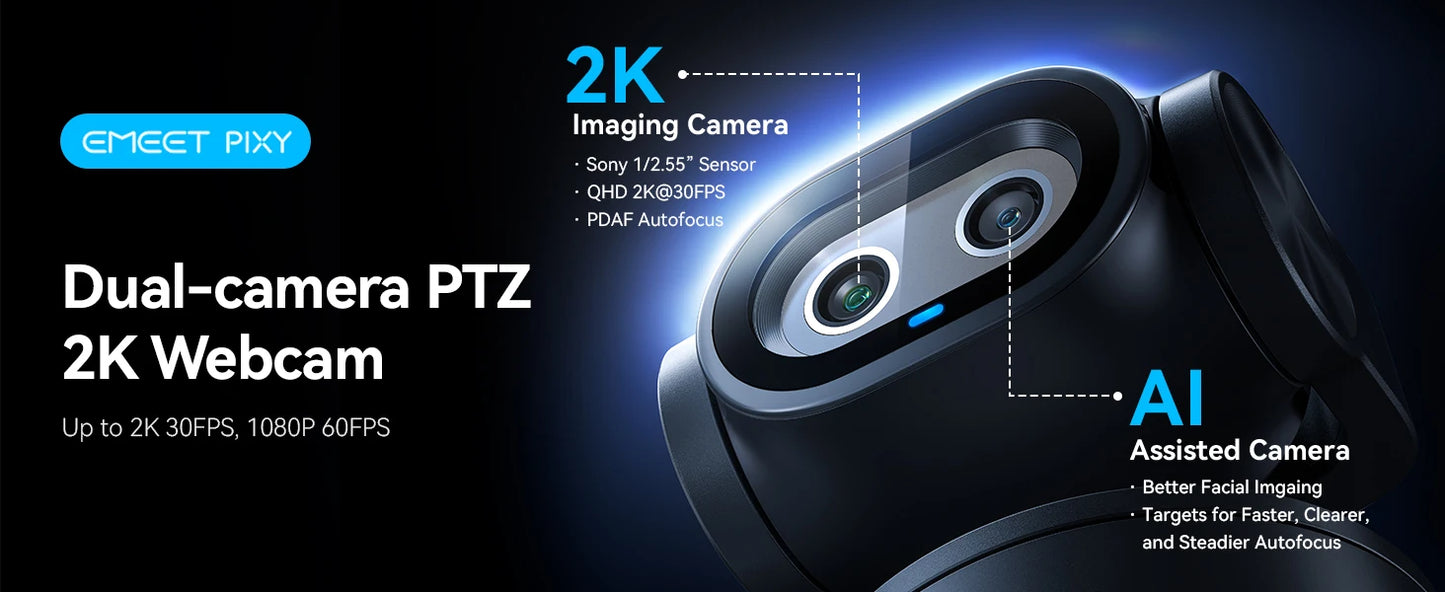 EMEET PIXY 2K Webcam,Gesture Control AI Tracking PTZ Camera With Sony Sensor,1080P 60fps Autofocus Webcam for Streaming OBS