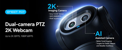 EMEET PIXY 2K Webcam,Gesture Control AI Tracking PTZ Camera With Sony Sensor,1080P 60fps Autofocus Webcam for Streaming OBS