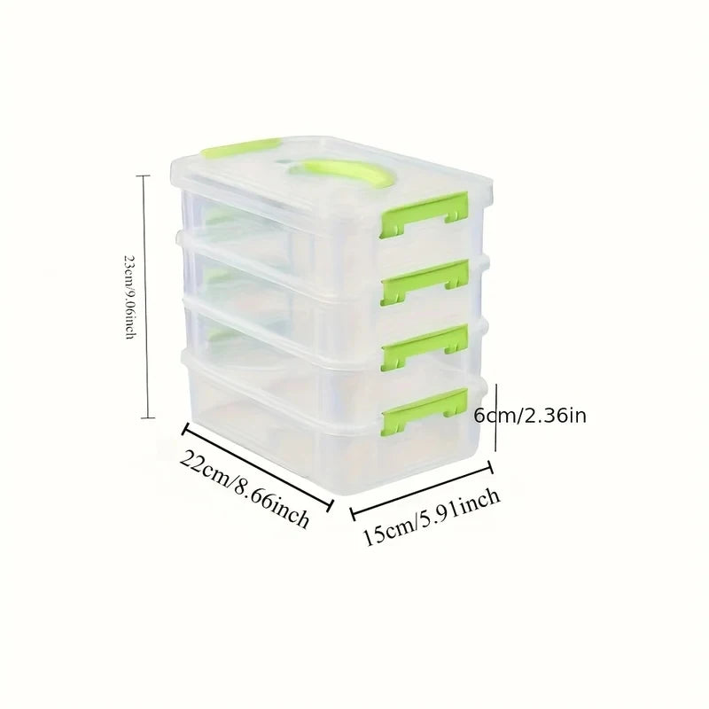 4-Layer Transparent Plastic Storage Box, Cover Partitioned Drawer Organizer, Building Block Portable Storage Case