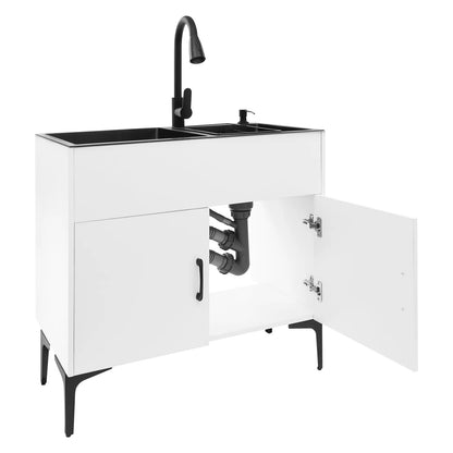Laundry Sink with Cabinet Sink with Pull-Out Faucet and Cabinet Freestanding Kitchen Sink