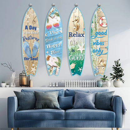 4 Pcs Surfboard Party Banner Pool Wall Decor Surfboard Wall Hanging Banner Sign Beach Decoration Summer Theme Decor Hawaiian