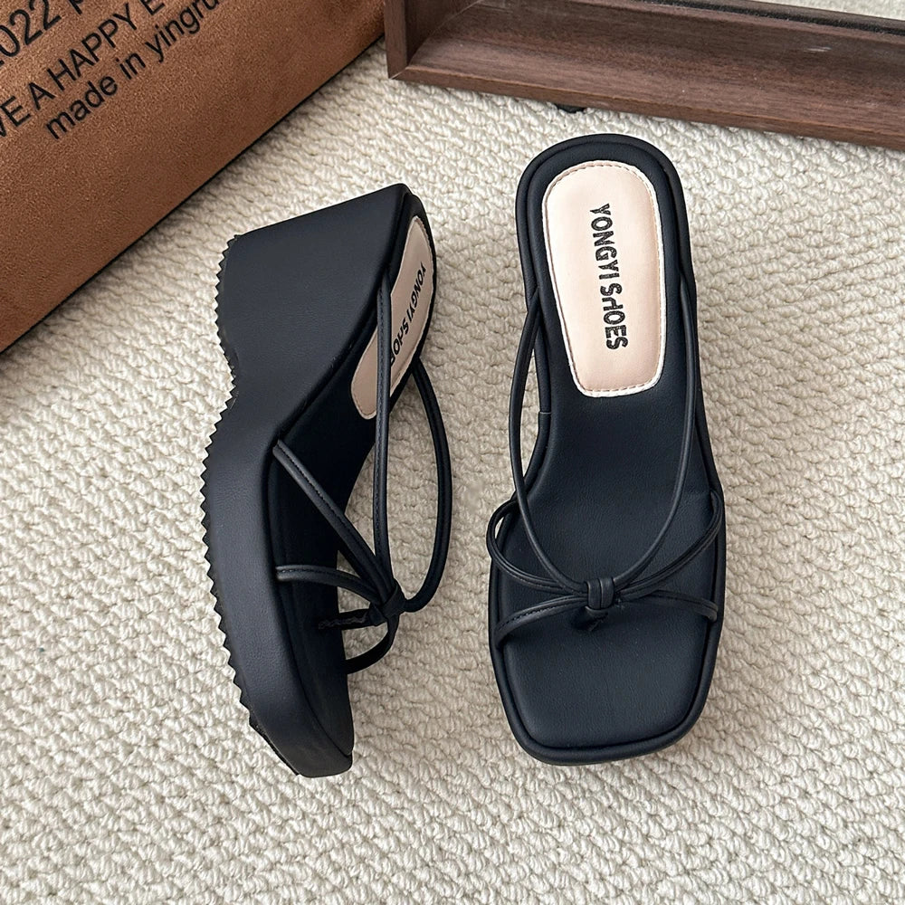 Sweet Butterfly Knot Design Women's Sandals Summer New Style Purple Slip-On Wedge Heel Outdoor Wearable Comfortable Slides