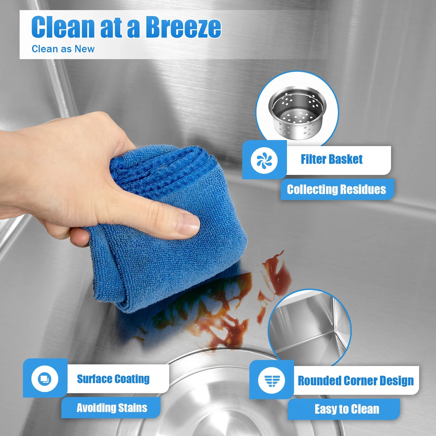 Stainless Steel Double Sink Wash Dishes With Drainer Deep Hidden Sink Bathroom Kitchen Accessories Household Items