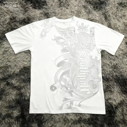 Classic Y2K Gothic Style T-shirt Print Oversized T Shirt High Street Shirts Gothic Round Neck Cotton Tops New Mens Women T Shirt