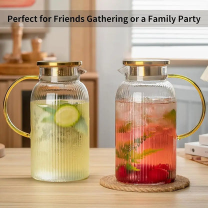 8PCS Glass Pitcher With Lid 4 Pitchers 4 Lids, 68oz 2L Classic Vertical Stripe Pitcher, Large Golug, Suitable For Cold Brew, Co