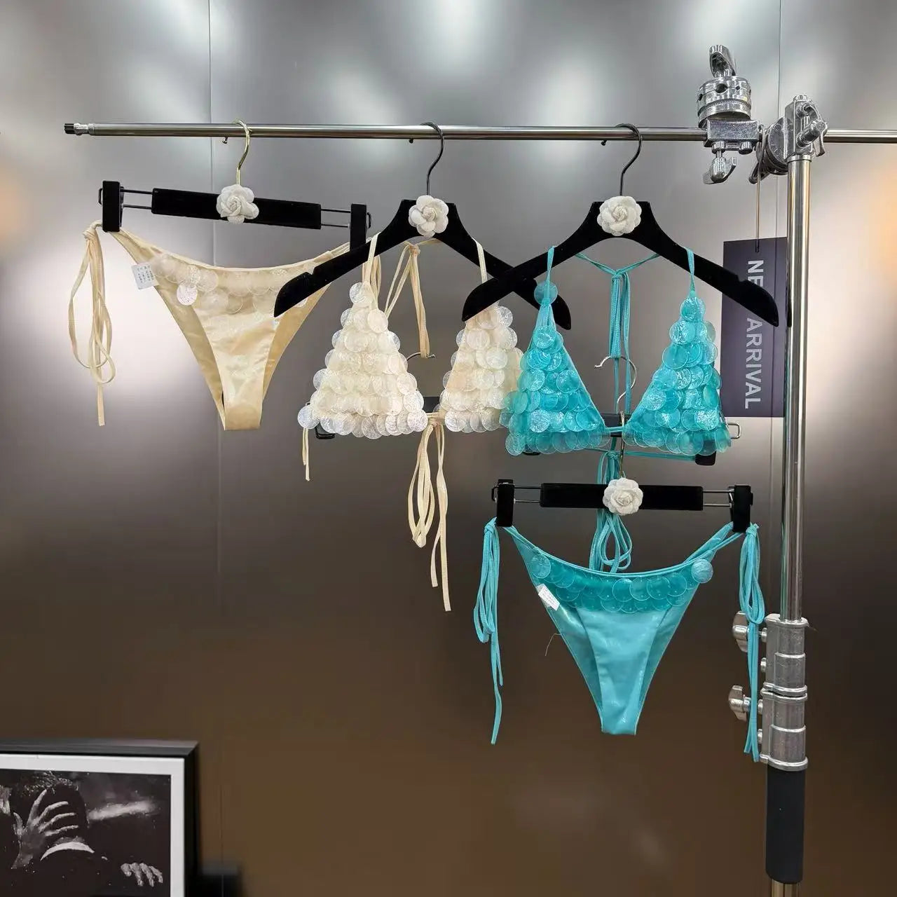 New Luxury Sequin Decorated Tie Bikini Two-Piece Swimsuit for Women Vacation Sexy Bikini Set