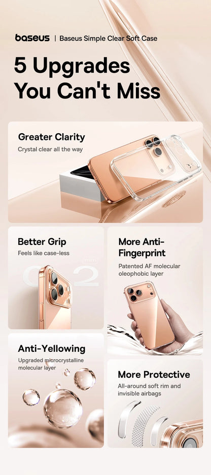 Baseus Clear Case For iPhone 17 Pro Max Soft TPU Case For iPhone 17 Air Anti-drop Ultra Thin Cover For iPhone 16 15 Pro Max Case