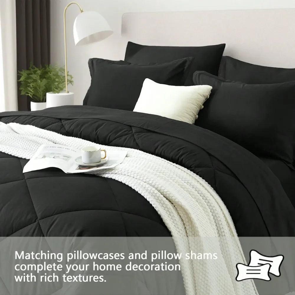 7 Piece Solid Color Bed Comforter Set Queen, Creative Geometric Pattern Design, Soft And Comfortable Summer Bedding Set.Bed In A