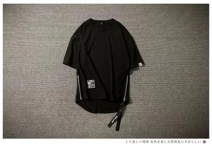 Y2K Summer New Mens Fashion Oversized Style Cargo T Shirt Man Techwear Men Brand Quality 100% Cotton Zip Up Short Sleeve Tshirt
