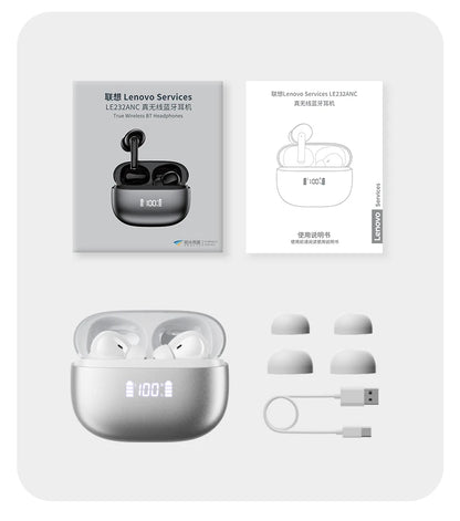 New Lenovo LE232 ANC Bluetooth 6.0 Headphones Active Noise Cancelling Wireless Earphone Power Display Music TWS Earbuds Choice
