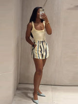 Striped High-Waisted Pocket Shorts
