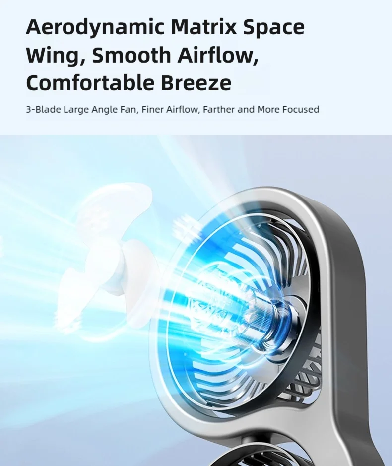 TINSOL Portable Three-Head Fan, 360° Wind Direction Adjustment, Five-Speed Wind, Dormitory and Outdoor Desktop Fan