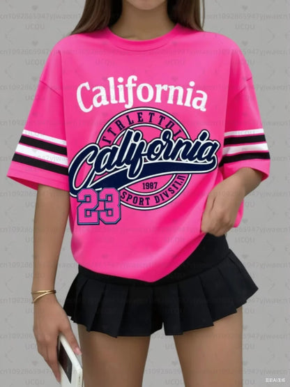 Women's California 23 Print V-Neck Short Sleeve T-Shirt Summer Graphic Tee Baseball Jerseys Plus Size Sport T-Shirt