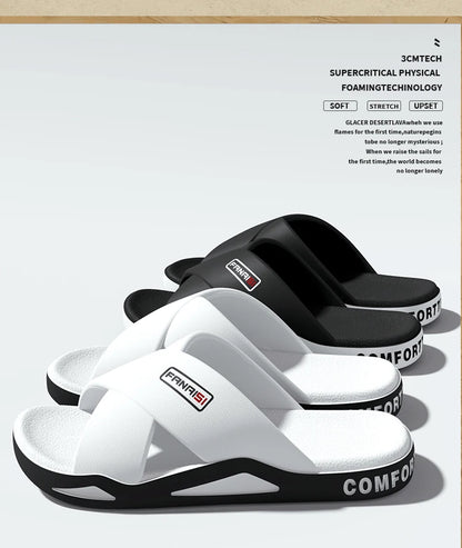 Men's Outdoor Fashion Sandals-Cross Strap Open Toe Slide Sandal,Non-Slip Bath Shower Slippers,Beach Shoes for Swimming & Walking