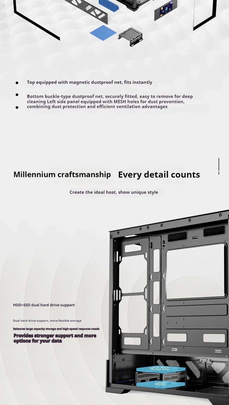 WJCOOLMAN Millennium ATX PC case secondary screen/digital display supports 360 water-cooled sea view room desktop computer case