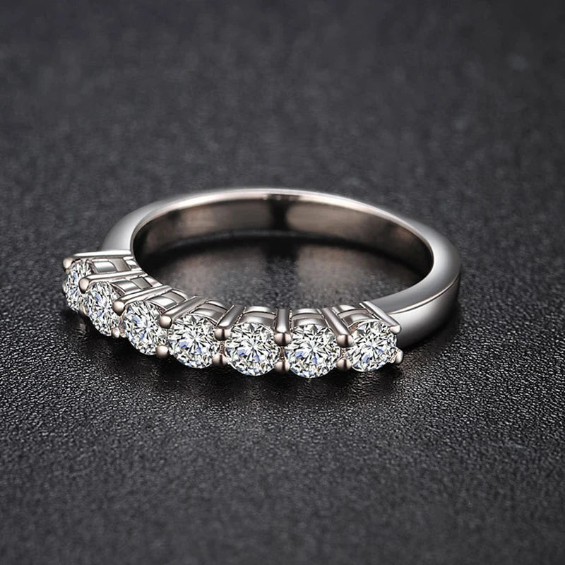 1.0mm-3.5mm Round Brilliant Cut Moissanite Wedding Rings Half Eternity Band 925 Silver Lab Diamond Wedding Ring With Certificate