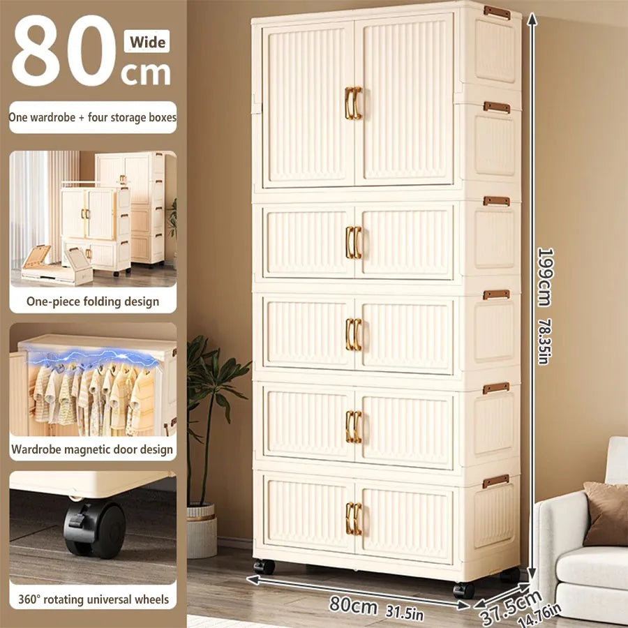 Large Capacity Dustproof Wardrobe Sundries Cabinet Multifunction Folding Storage Cabinet Locker Closet Organizer