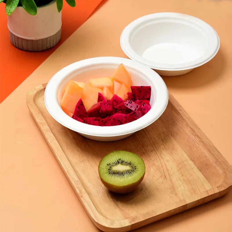 220ml White Pulp Bowl 50pcs, Disposable Sugarcane Fiber Bowl for Party, Takeaway, Food Service, Eco Safe & Leak Proof, 11.5cm