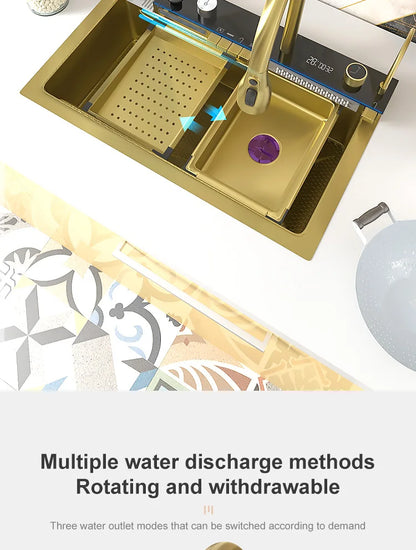 Various Waterfall kitchen Sink  Stainless Steel Multifunctional Large Single Slot Digital Display Sinks