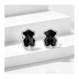Crystal Halo Black Bear Stud Earrings