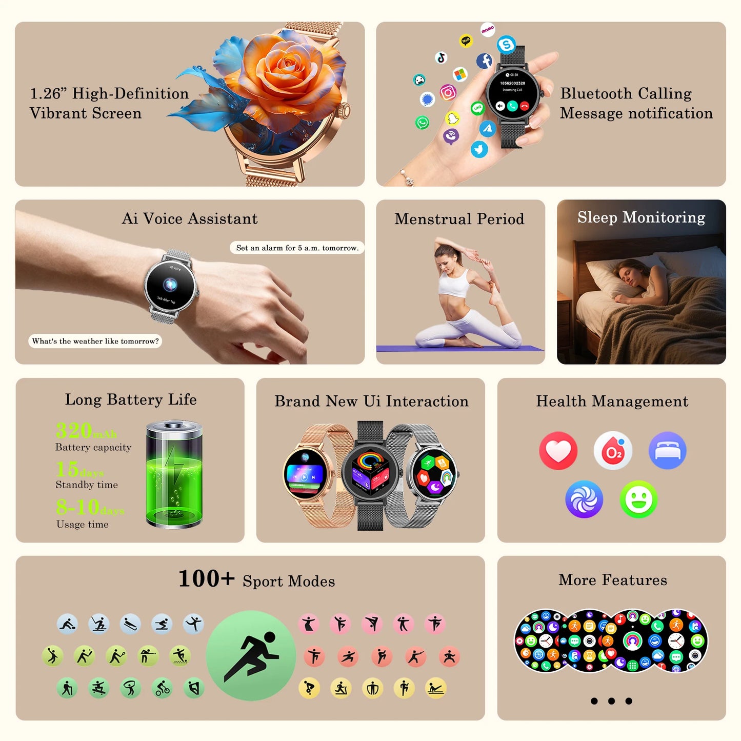 Blackview X30 Lady Smartwatch 1.26" HD AMOLED Screen Bluetooth Heart Rate Blood Oxygen Waterproof Fitness Tracker Android IOS