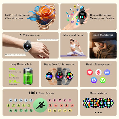 Blackview X30 Lady Smartwatch 1.26" HD AMOLED Screen Bluetooth Heart Rate Blood Oxygen Waterproof Fitness Tracker Android IOS