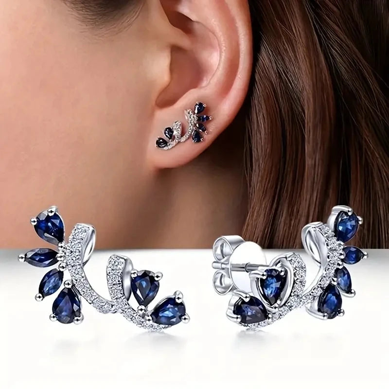 Blue Crystal Flower Earrings