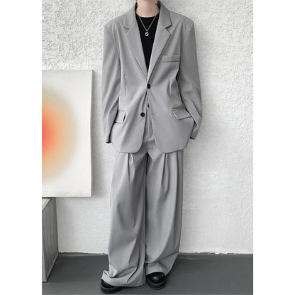 Casual suit set Men Loose fitting 2 piece suit Shoulder pads Trend Streetwear Korean 2025 NEW suit jacker+suit pants