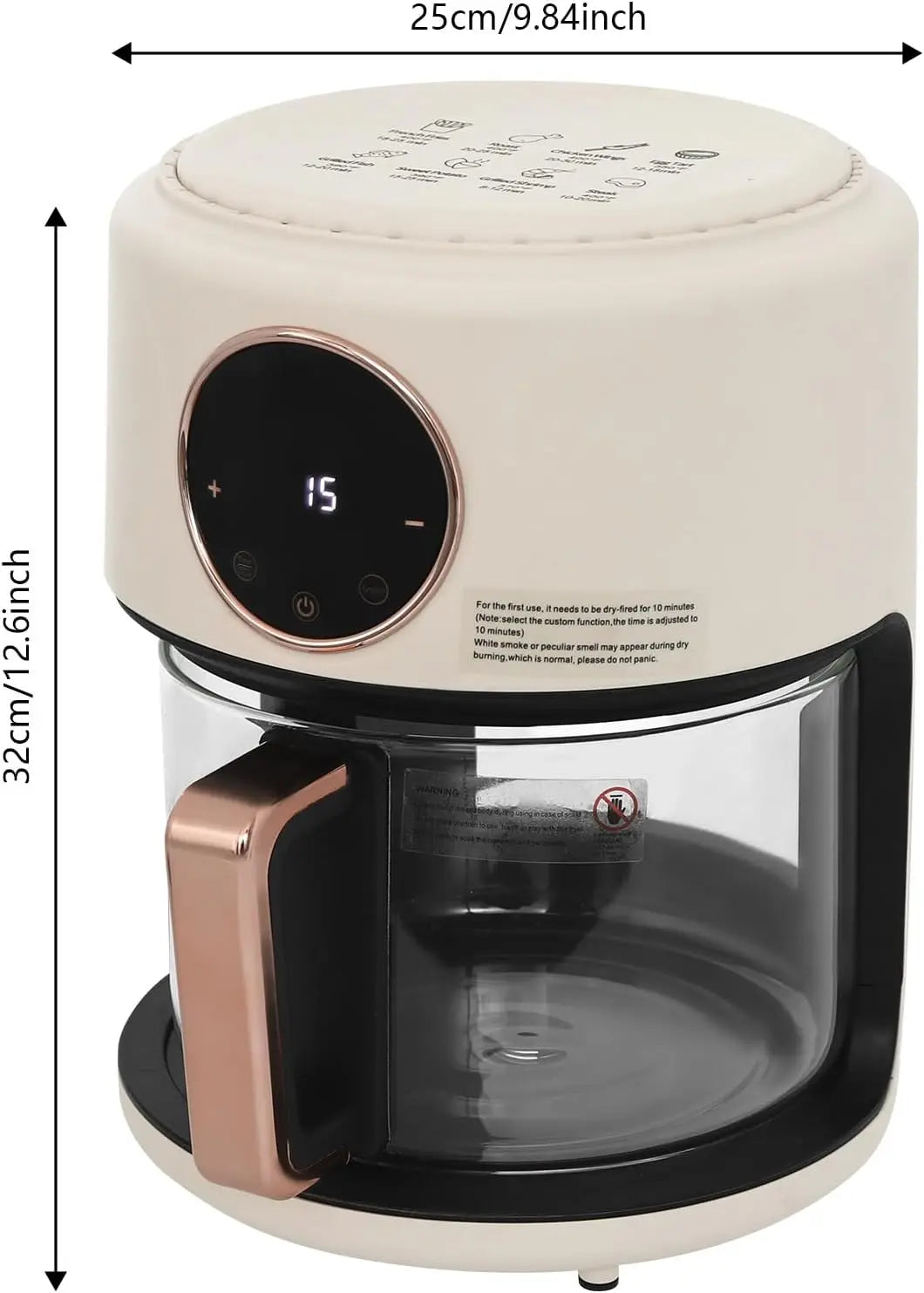 3.81Qt Air Fryer, Portable Glass Air Fryer Compact Smart Air Fryer Oven 8 Preset Modes with Digital Display Fast Preheat for Home Kitchens, Restaurants, Family Gatherings, Outdoor Picnics (White)