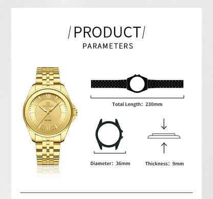 NAVIFORCE Ladies 3ATM Waterproof Quartz Watch Simple Fashion Stainless Steel Watchband Woman Quartz Watch Gifts For Women NF5067