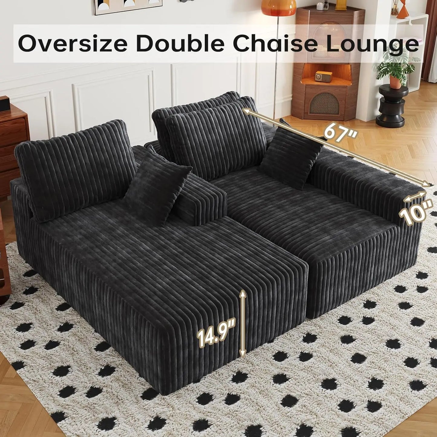 108in Modular Sectional Sofa Chaise Lounge Flannel Fabric Removable Washable Cover Pillow Backrest Living Room 4 Seat Custom